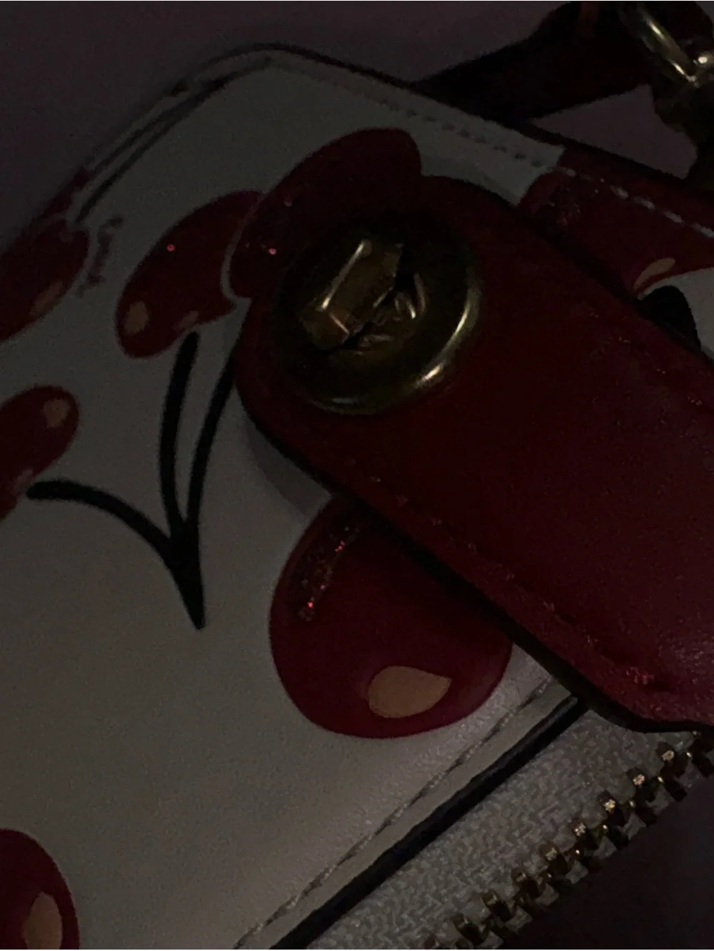 Coach White Cherry-Print Shoulder Bag with Red Strap